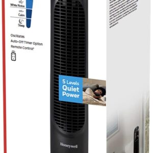 Honeywell HYF260BC QuietSet 5 Whole Room 40” Tall Tower Fan Home, Bedroom, Office, 75° Oscillation, Remote Control, 5 speeds, Slim Profile, Auto Shut-Off, Portable, Easy-to Use Controls, Black (Opem Box)